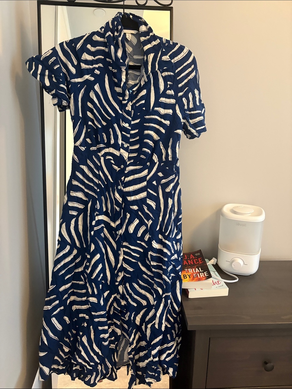 H&M Navy and White Abstract Print Maxi Shirt Dress